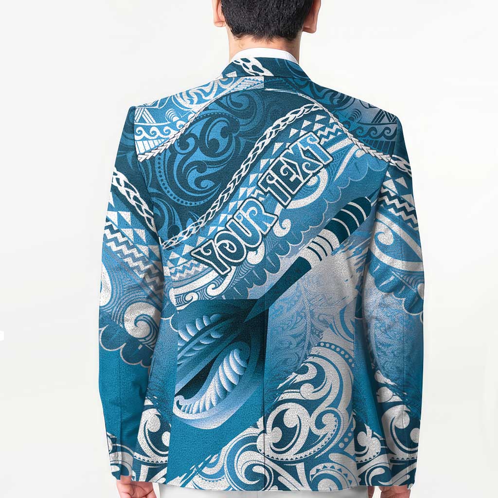 Personalised New Zealand Aotearoa Darts Masters Blazer Maori Art Tattoo with Tribal Dart Symbol Blue - Polynesian Pride