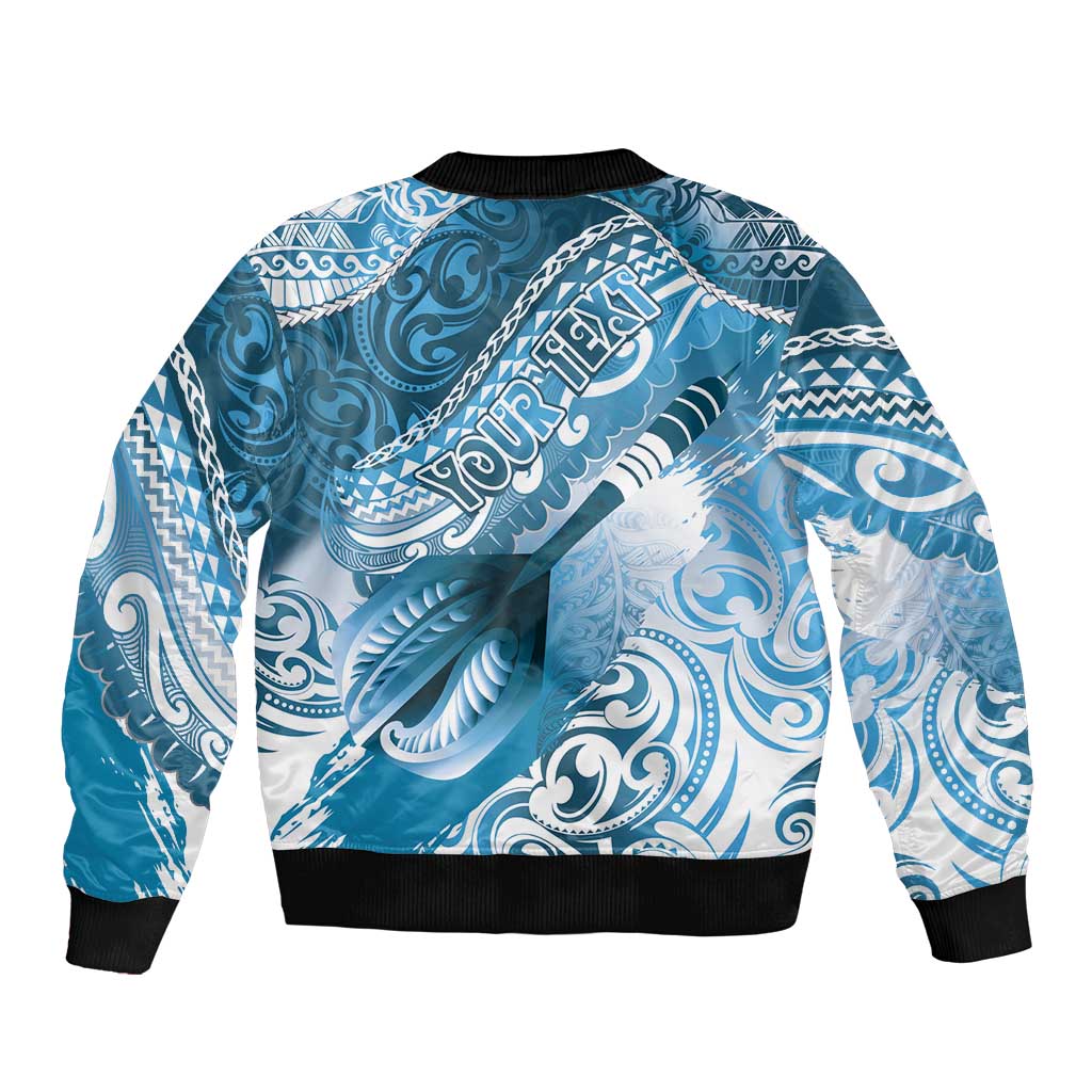 Personalised New Zealand Aotearoa Darts Masters Bomber Jacket Maori Art Tattoo with Tribal Dart Symbol Blue - Polynesian Pride