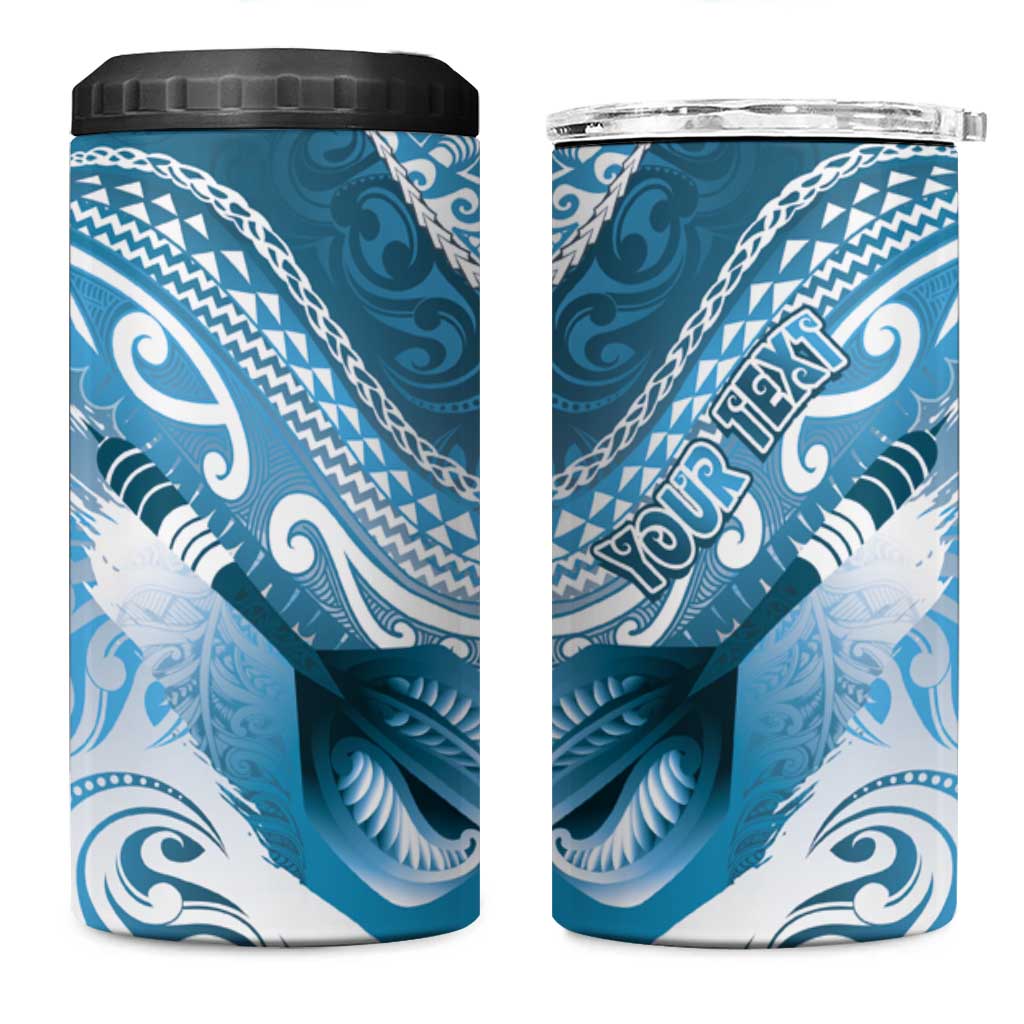 Personalised New Zealand Aotearoa Darts Masters 4 in 1 Can Cooler Tumbler Maori Art Tattoo with Tribal Dart Symbol Blue - Polynesian Pride