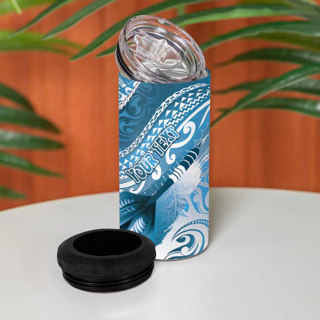 Personalised New Zealand Aotearoa Darts Masters 4 in 1 Can Cooler Tumbler Maori Art Tattoo with Tribal Dart Symbol Blue - Polynesian Pride