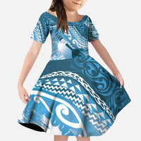 Personalised New Zealand Aotearoa Darts Masters Family Matching Mermaid Dress and Hawaiian Shirt Maori Art Tattoo with Tribal Dart Symbol Blue - Polynesian Pride