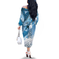 Personalised New Zealand Aotearoa Darts Masters Family Matching Off The Shoulder Long Sleeve Dress and Hawaiian Shirt Maori Art Tattoo with Tribal Dart Symbol Blue - Polynesian Pride