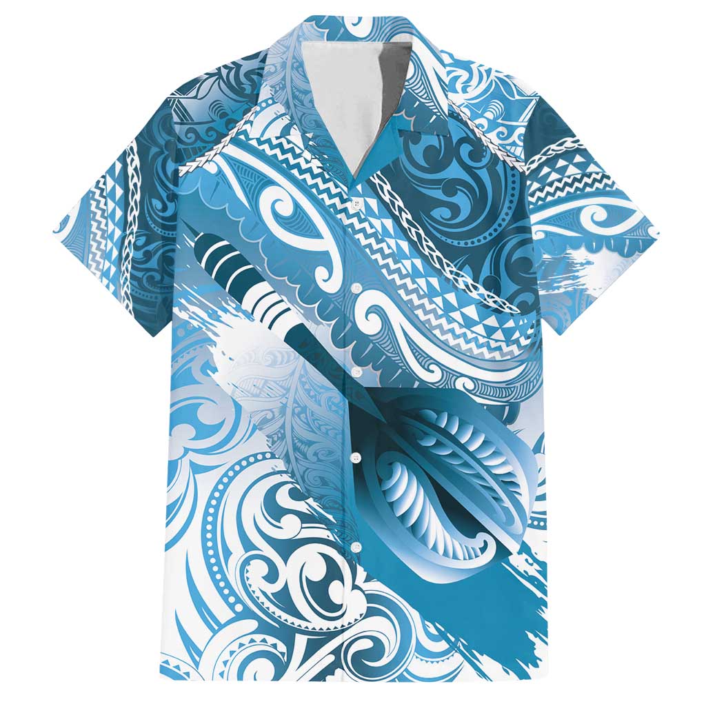 Personalised New Zealand Aotearoa Darts Masters Family Matching Puletasi and Hawaiian Shirt Maori Art Tattoo with Tribal Dart Symbol Blue - Polynesian Pride