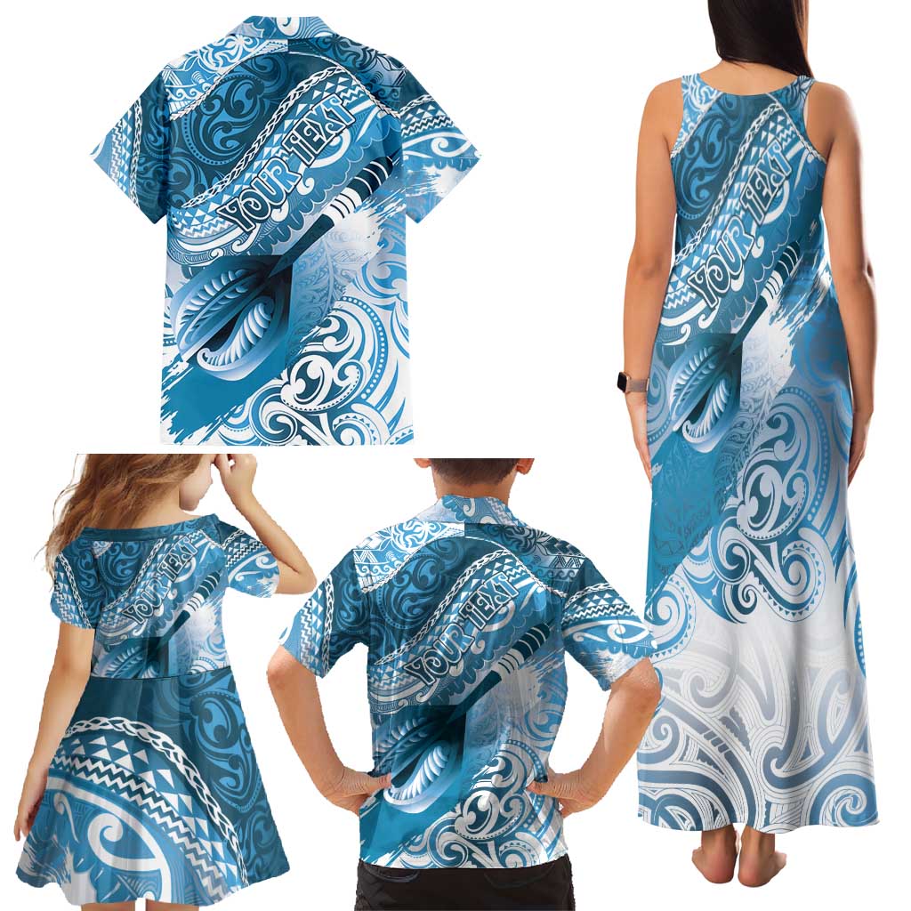 Personalised New Zealand Aotearoa Darts Masters Family Matching Tank Maxi Dress and Hawaiian Shirt Maori Art Tattoo with Tribal Dart Symbol Blue - Polynesian Pride