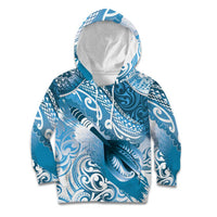 Personalised New Zealand Aotearoa Darts Masters Kid Hoodie Maori Art Tattoo with Tribal Dart Symbol Blue - Polynesian Pride
