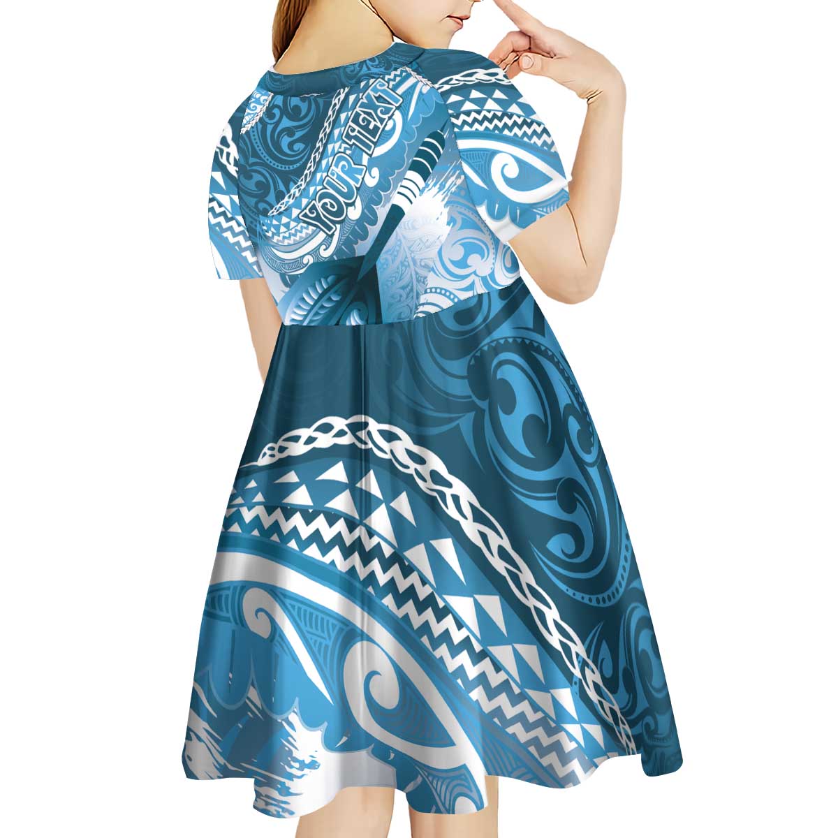 Personalised New Zealand Aotearoa Darts Masters Kid Short Sleeve Dress Maori Art Tattoo with Tribal Dart Symbol Blue - Polynesian Pride