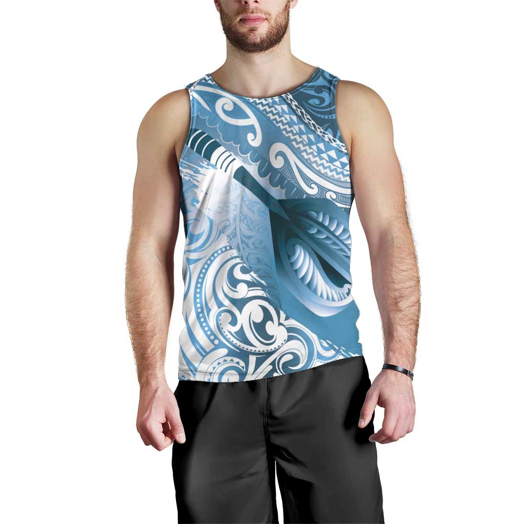 Personalised New Zealand Aotearoa Darts Masters Men Tank Top Maori Art Tattoo with Tribal Dart Symbol Blue - Polynesian Pride
