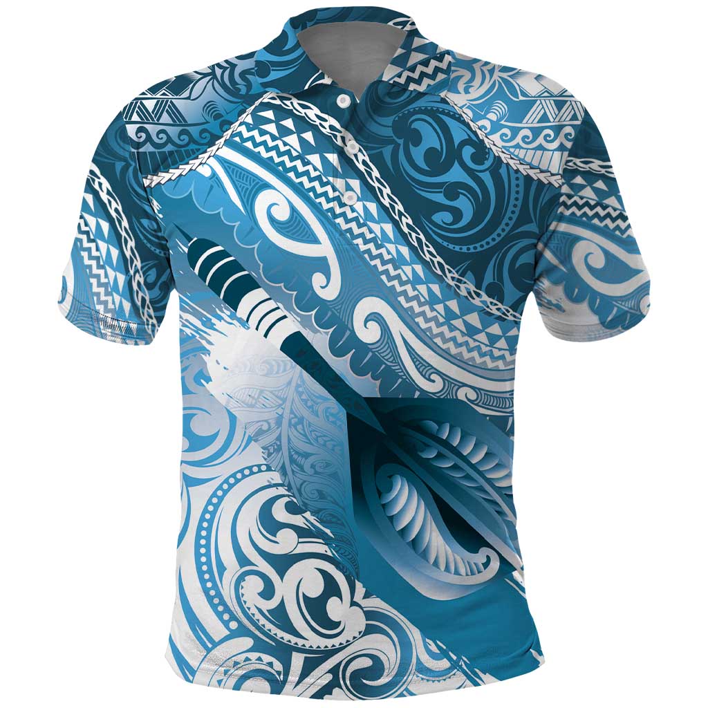 Personalised New Zealand Aotearoa Darts Masters Polo Shirt Maori Art Tattoo with Tribal Dart Symbol Blue - Polynesian Pride