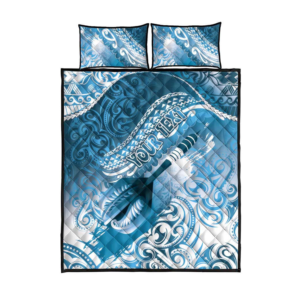 Personalised New Zealand Aotearoa Darts Masters Quilt Bed Set Maori Art Tattoo with Tribal Dart Symbol Blue - Polynesian Pride