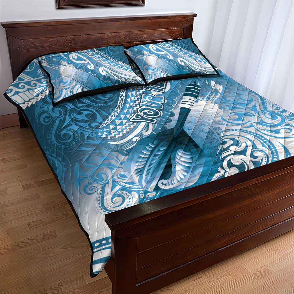 Personalised New Zealand Aotearoa Darts Masters Quilt Bed Set Maori Art Tattoo with Tribal Dart Symbol Blue - Polynesian Pride