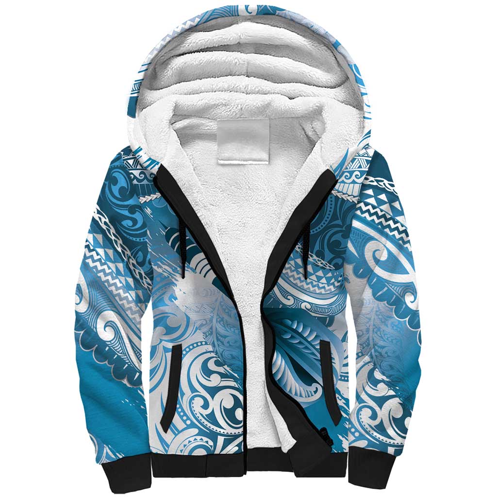 Personalised New Zealand Aotearoa Darts Masters Sherpa Hoodie Maori Art Tattoo with Tribal Dart Symbol Blue - Polynesian Pride