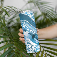 Personalised New Zealand Aotearoa Darts Masters Skinny Tumbler Maori Art Tattoo with Tribal Dart Symbol Blue - Polynesian Pride