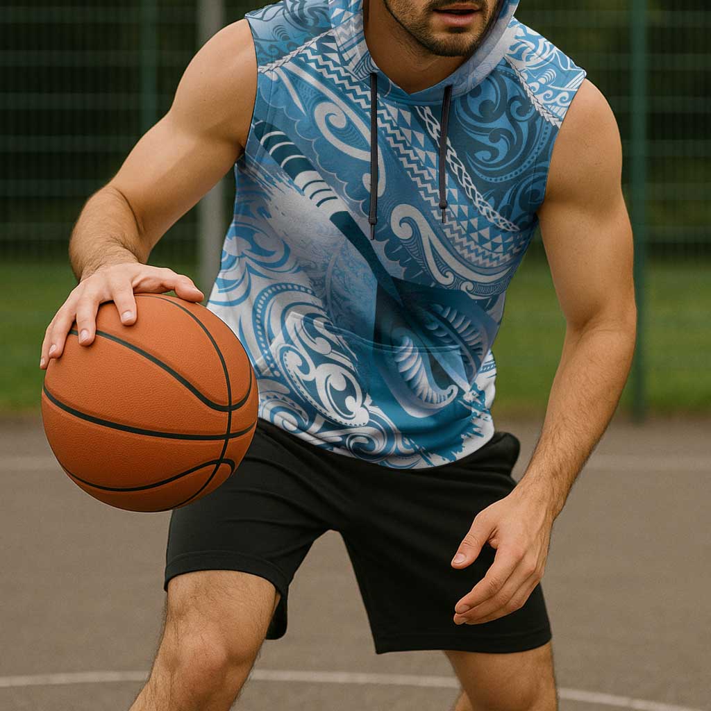 Personalised New Zealand Aotearoa Darts Masters Sleeveless Hoodie Maori Art Tattoo with Tribal Dart Symbol Blue - Polynesian Pride