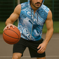 Personalised New Zealand Aotearoa Darts Masters Sleeveless Zip Hoodie Maori Art Tattoo with Tribal Dart Symbol Blue - Polynesian Pride