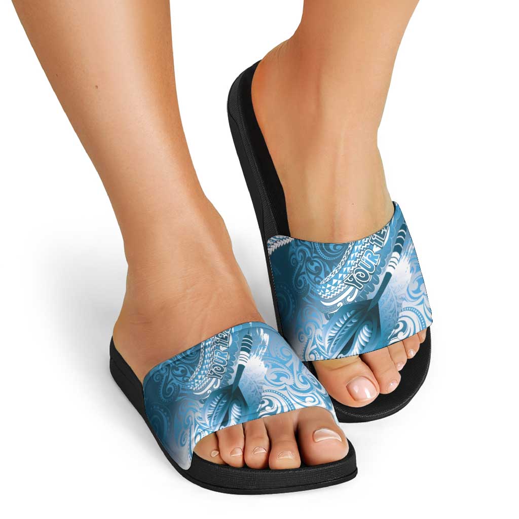 Personalised New Zealand Aotearoa Darts Masters Slide Sandals Maori Art Tattoo with Tribal Dart Symbol Blue - Polynesian Pride