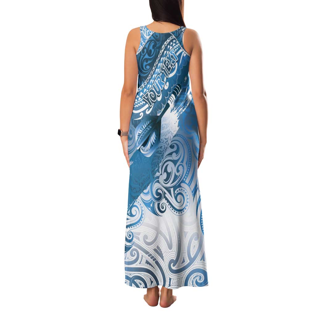 Personalised New Zealand Aotearoa Darts Masters Tank Maxi Dress Maori Art Tattoo with Tribal Dart Symbol Blue - Polynesian Pride
