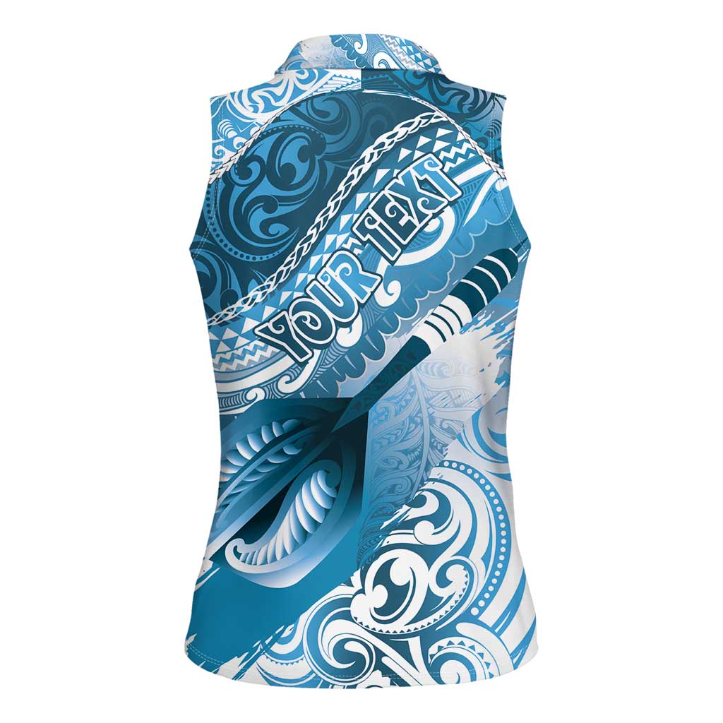 Personalised New Zealand Aotearoa Darts Masters Women Sleeveless Polo Shirt Maori Art Tattoo with Tribal Dart Symbol Blue - Polynesian Pride