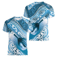 Personalised New Zealand Aotearoa Darts Masters Women V-Neck T-Shirt Maori Art Tattoo with Tribal Dart Symbol Blue - Polynesian Pride