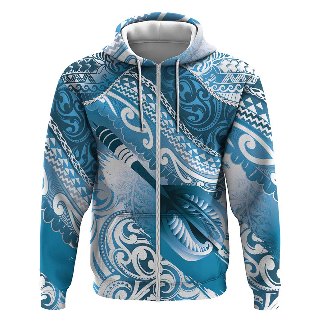 Personalised New Zealand Aotearoa Darts Masters Zip Hoodie Maori Art Tattoo with Tribal Dart Symbol Blue - Polynesian Pride