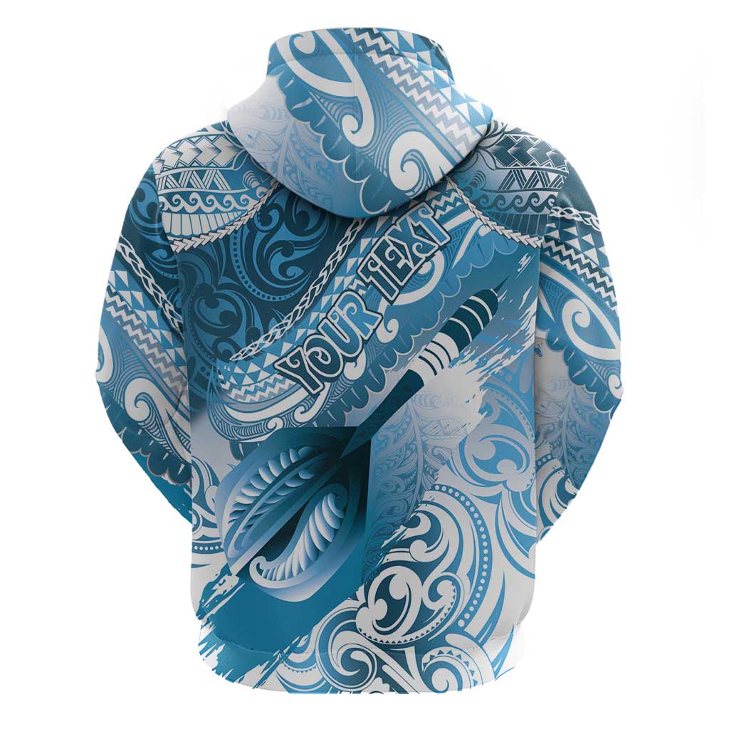 Personalised New Zealand Aotearoa Darts Masters Zip Hoodie Maori Art Tattoo with Tribal Dart Symbol Blue - Polynesian Pride