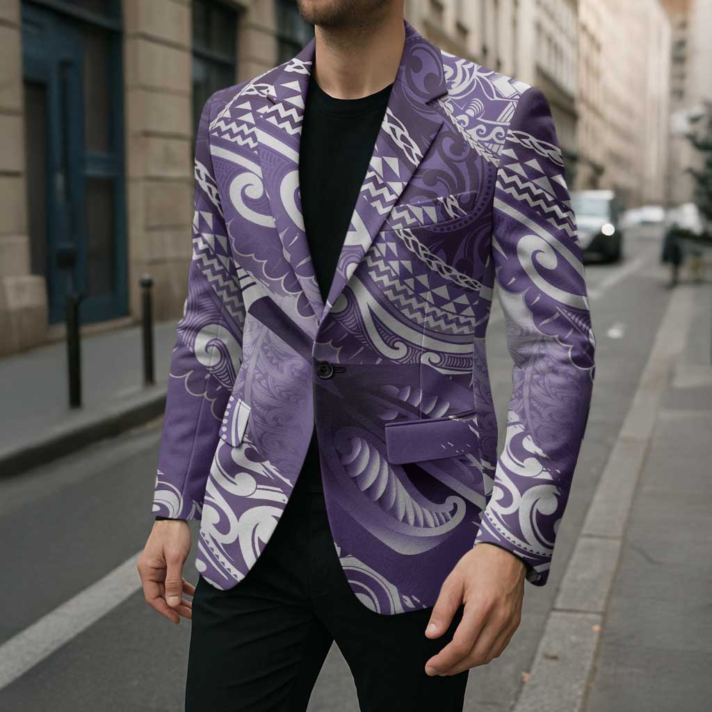 Personalised New Zealand Aotearoa Darts Masters Blazer Maori Art Tattoo with Tribal Dart Symbol Purple - Polynesian Pride