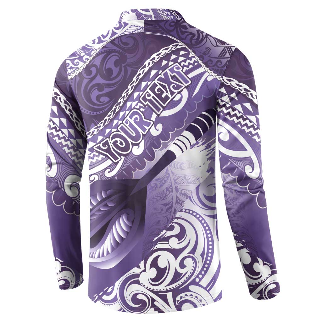Personalised New Zealand Aotearoa Darts Masters Button Sweatshirt Maori Art Tattoo with Tribal Dart Symbol Purple - Polynesian Pride