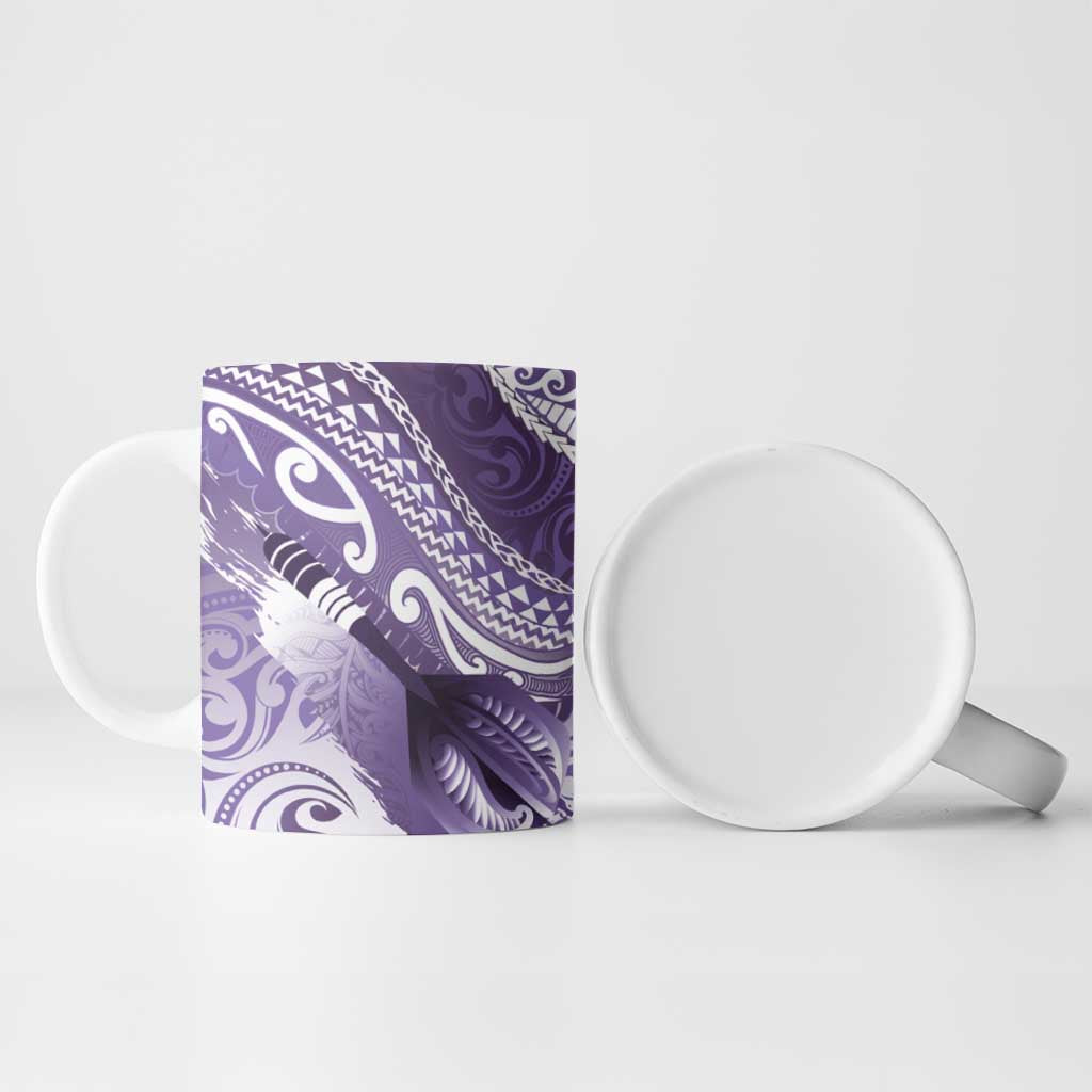 Personalised New Zealand Aotearoa Darts Masters Ceramic Mug Maori Art Tattoo with Tribal Dart Symbol Purple - Polynesian Pride
