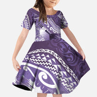 Personalised New Zealand Aotearoa Darts Masters Family Matching Long Sleeve Bodycon Dress and Hawaiian Shirt Maori Art Tattoo with Tribal Dart Symbol Purple - Polynesian Pride