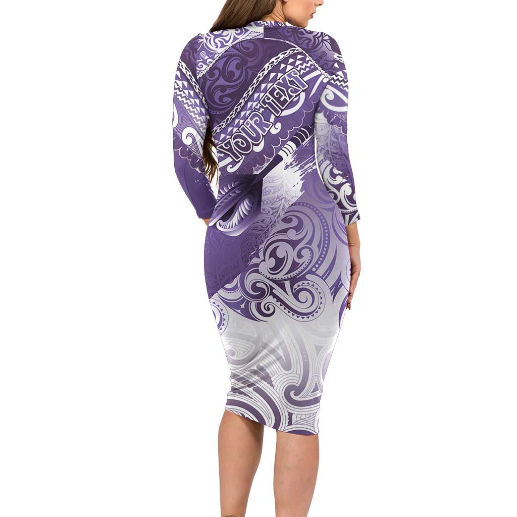 Personalised New Zealand Aotearoa Darts Masters Family Matching Long Sleeve Bodycon Dress and Hawaiian Shirt Maori Art Tattoo with Tribal Dart Symbol Purple - Polynesian Pride