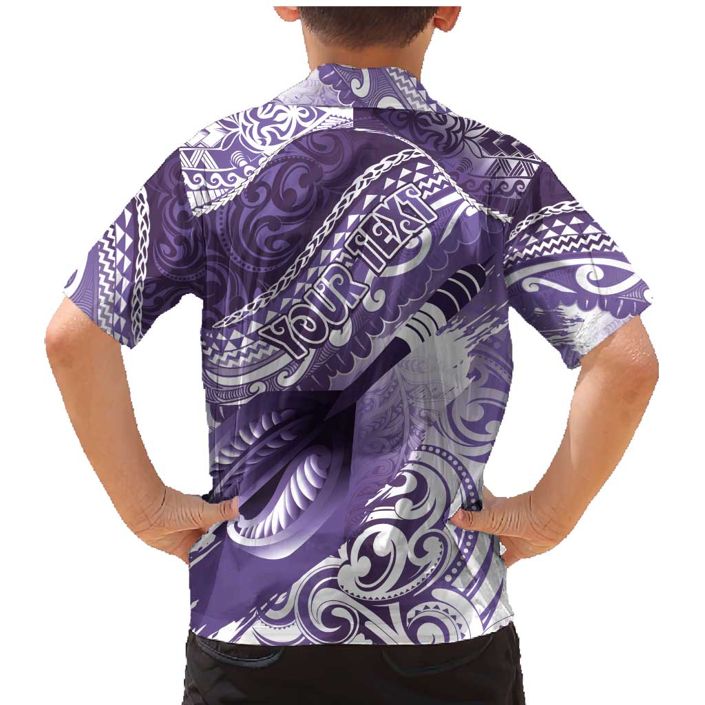 Personalised New Zealand Aotearoa Darts Masters Family Matching Mermaid Dress and Hawaiian Shirt Maori Art Tattoo with Tribal Dart Symbol Purple - Polynesian Pride