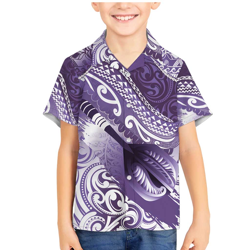 Personalised New Zealand Aotearoa Darts Masters Family Matching Mermaid Dress and Hawaiian Shirt Maori Art Tattoo with Tribal Dart Symbol Purple - Polynesian Pride