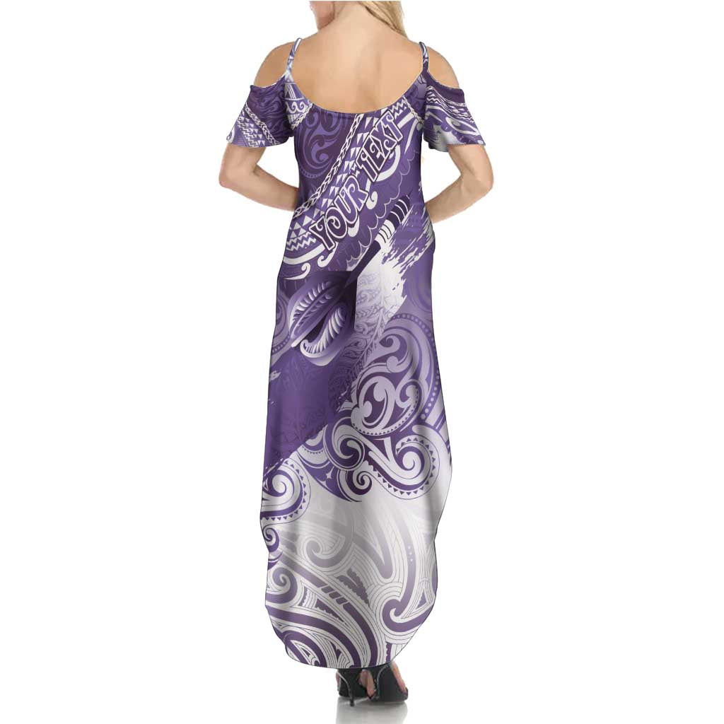 Personalised New Zealand Aotearoa Darts Masters Family Matching Summer Maxi Dress and Hawaiian Shirt Maori Art Tattoo with Tribal Dart Symbol Purple - Polynesian Pride