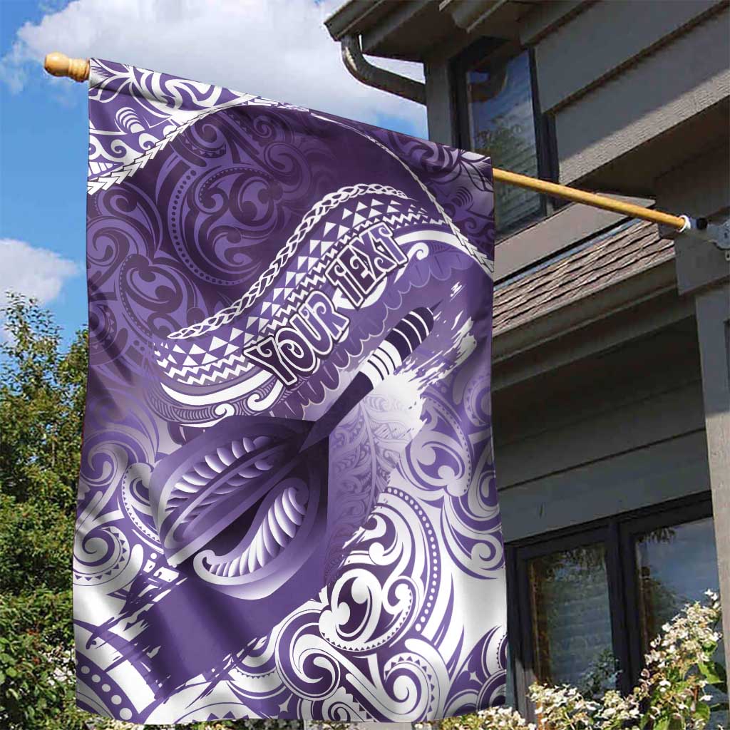 Personalised New Zealand Aotearoa Darts Masters Garden Flag Maori Art Tattoo with Tribal Dart Symbol Purple - Polynesian Pride