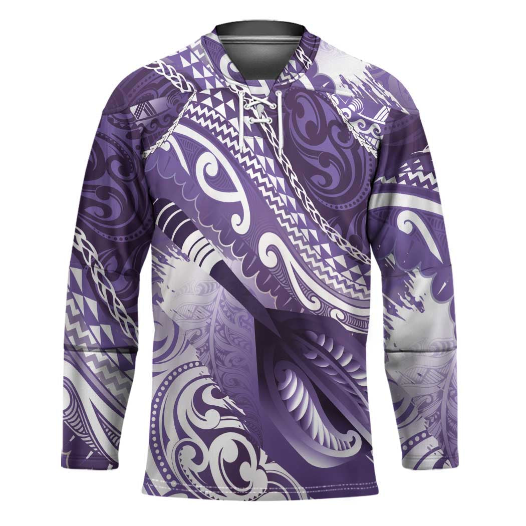 Personalised New Zealand Aotearoa Darts Masters Hockey Jersey Maori Art Tattoo with Tribal Dart Symbol Purple - Polynesian Pride