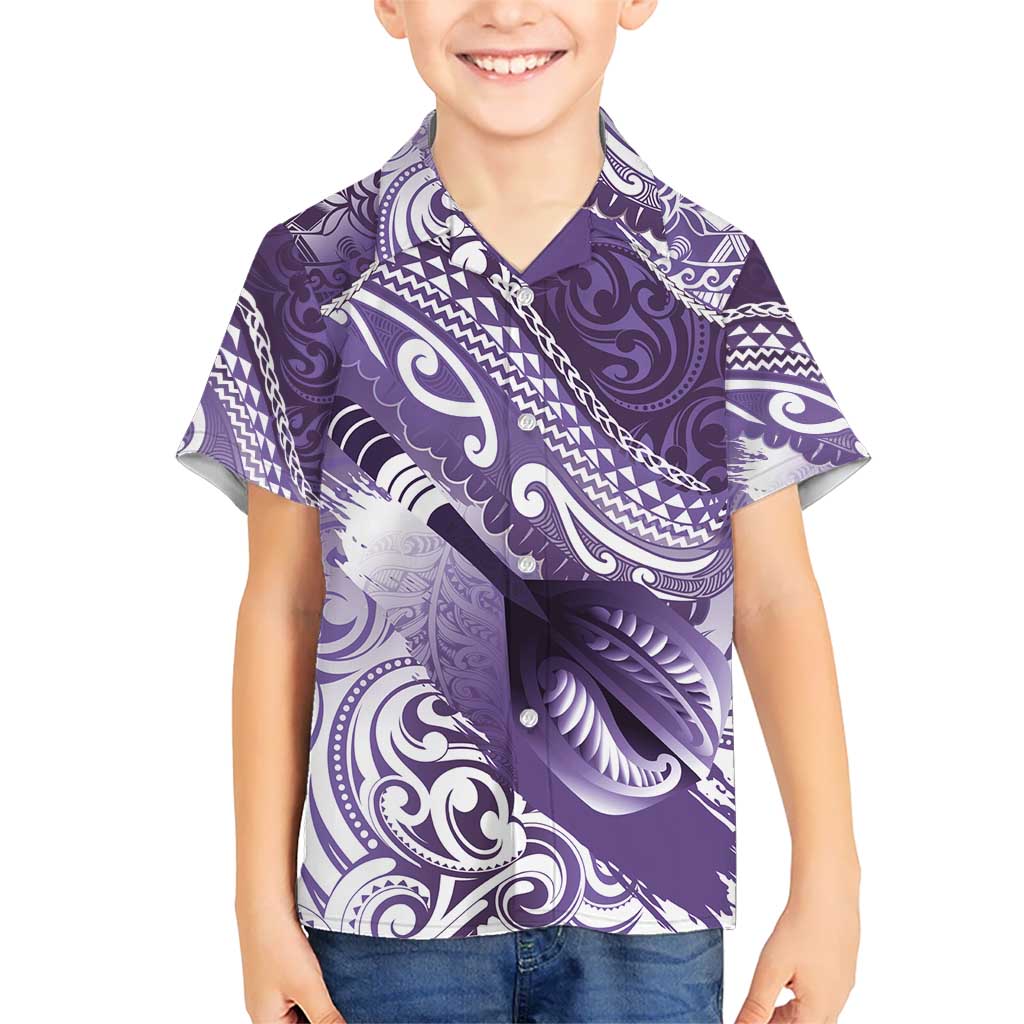 Personalised New Zealand Aotearoa Darts Masters Kid Hawaiian Shirt Maori Art Tattoo with Tribal Dart Symbol Purple - Polynesian Pride