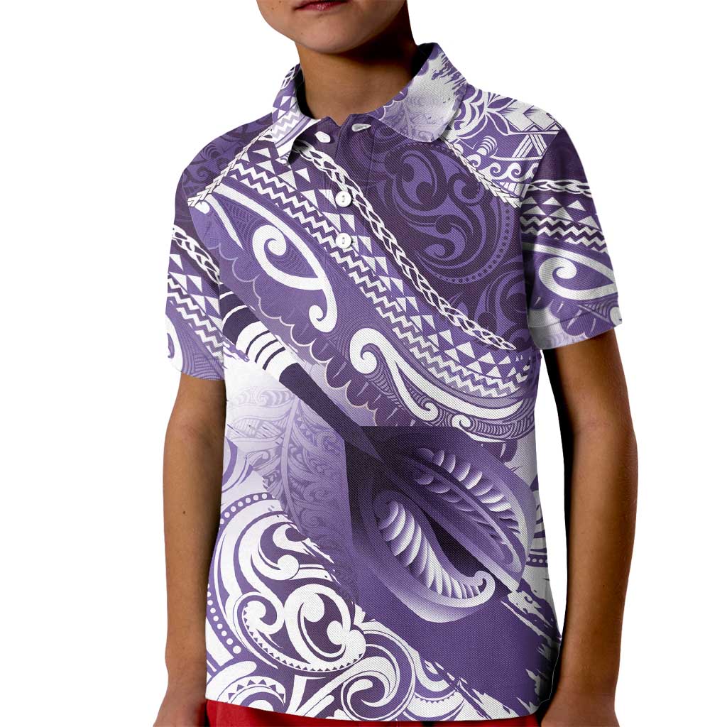 Personalised New Zealand Aotearoa Darts Masters Kid Polo Shirt Maori Art Tattoo with Tribal Dart Symbol Purple - Polynesian Pride