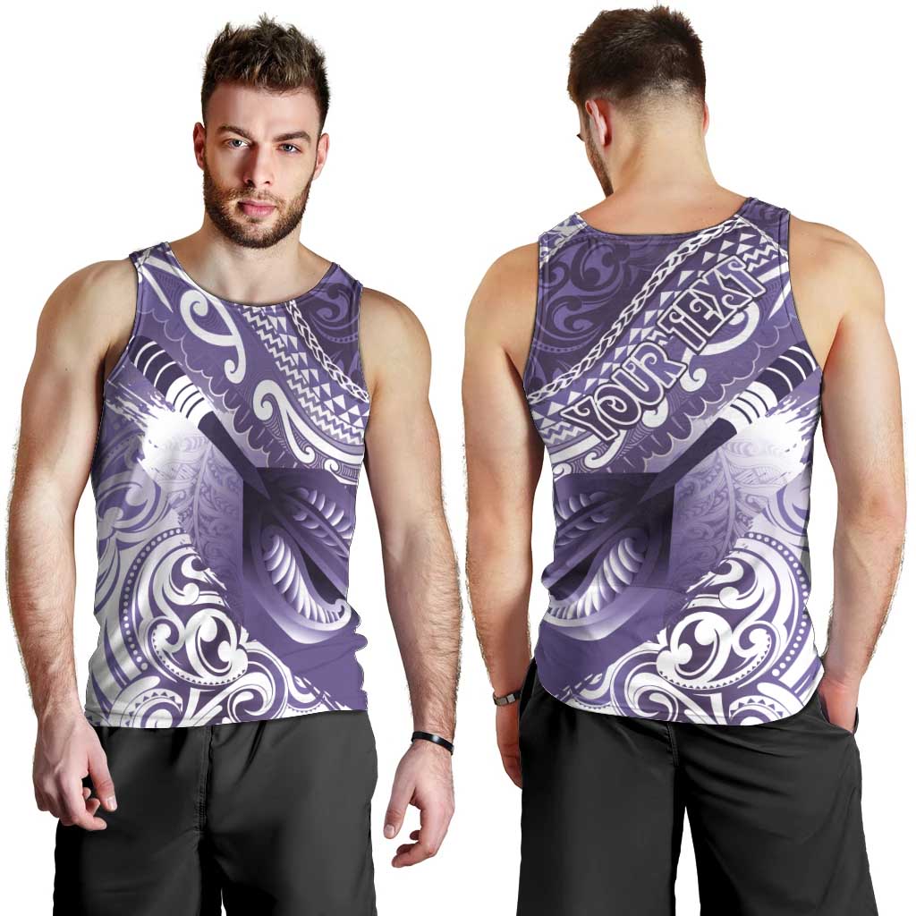 Personalised New Zealand Aotearoa Darts Masters Men Tank Top Maori Art Tattoo with Tribal Dart Symbol Purple - Polynesian Pride