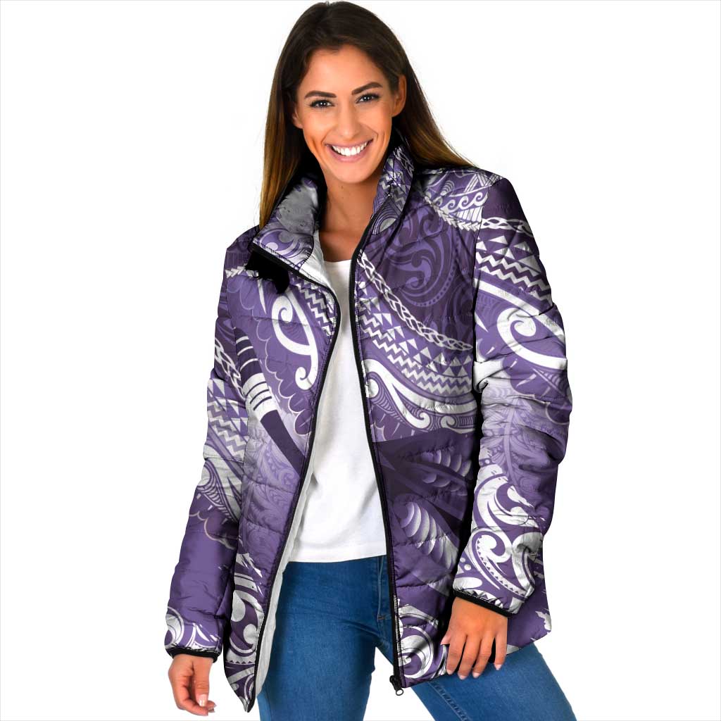 Personalised New Zealand Aotearoa Darts Masters Padded Jacket Maori Art Tattoo with Tribal Dart Symbol Purple - Polynesian Pride