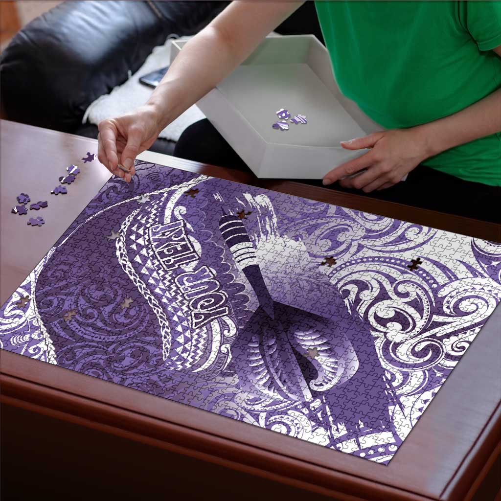 Personalised New Zealand Aotearoa Darts Masters Puzzle Maori Art Tattoo with Tribal Dart Symbol Purple - Polynesian Pride
