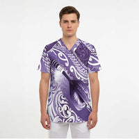 Personalised New Zealand Aotearoa Darts Masters Scrub Top Maori Art Tattoo with Tribal Dart Symbol Purple - Polynesian Pride