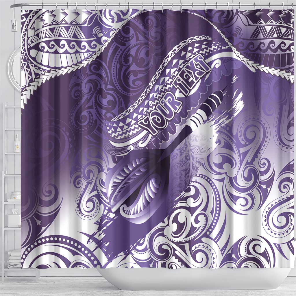 Personalised New Zealand Aotearoa Darts Masters Shower Curtain Maori Art Tattoo with Tribal Dart Symbol Purple - Polynesian Pride