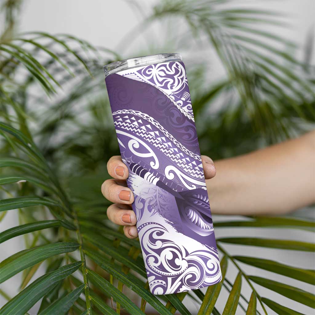 Personalised New Zealand Aotearoa Darts Masters Skinny Tumbler Maori Art Tattoo with Tribal Dart Symbol Purple - Polynesian Pride
