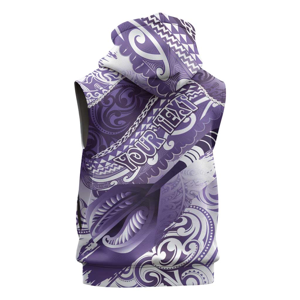 Personalised New Zealand Aotearoa Darts Masters Sleeveless Hoodie Maori Art Tattoo with Tribal Dart Symbol Purple - Polynesian Pride