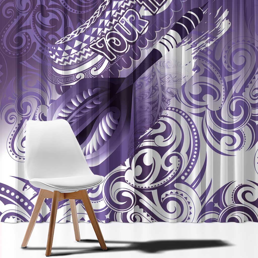 Personalised New Zealand Aotearoa Darts Masters Window Curtain Maori Art Tattoo with Tribal Dart Symbol Purple - Polynesian Pride