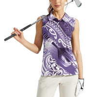 Personalised New Zealand Aotearoa Darts Masters Women Sleeveless Polo Shirt Maori Art Tattoo with Tribal Dart Symbol Purple - Polynesian Pride