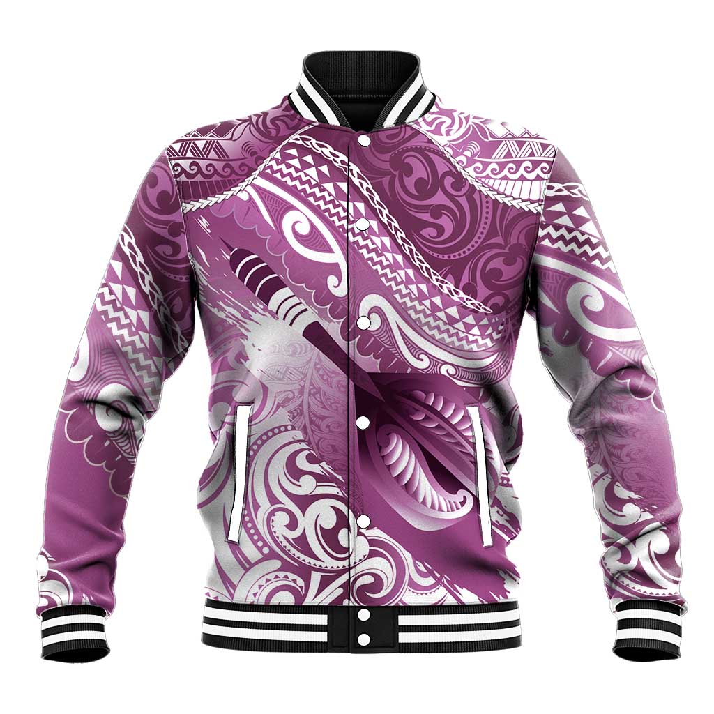 Personalised New Zealand Aotearoa Darts Masters Baseball Jacket Maori Art Tattoo with Tribal Dart Symbol Pink - Polynesian Pride