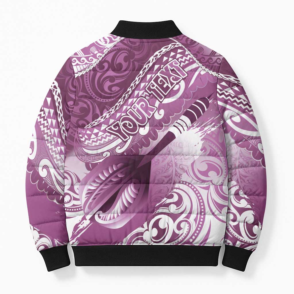 Personalised New Zealand Aotearoa Darts Masters Bomber Puffer Jacket Maori Art Tattoo with Tribal Dart Symbol Pink - Polynesian Pride