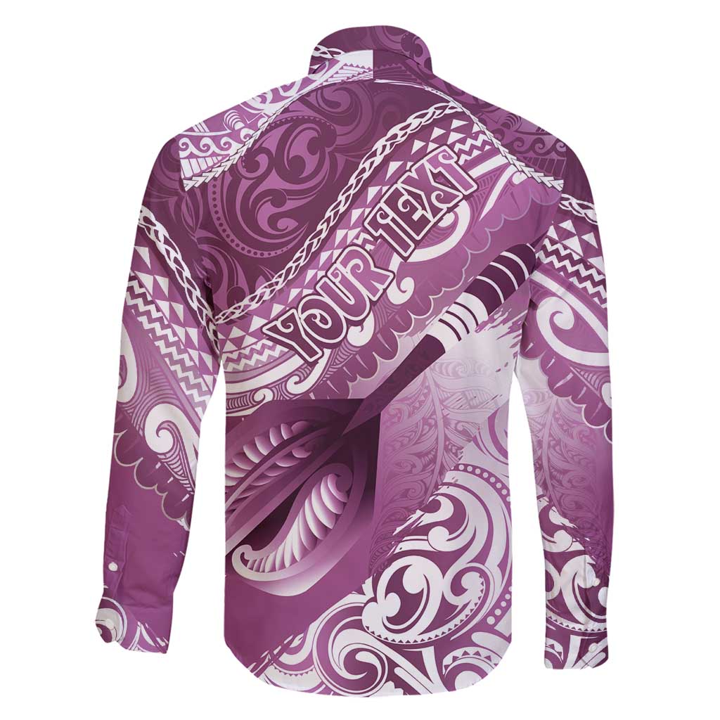 Personalised New Zealand Aotearoa Darts Masters Family Matching Off Shoulder Short Dress and Hawaiian Shirt Maori Art Tattoo with Tribal Dart Symbol Pink - Polynesian Pride