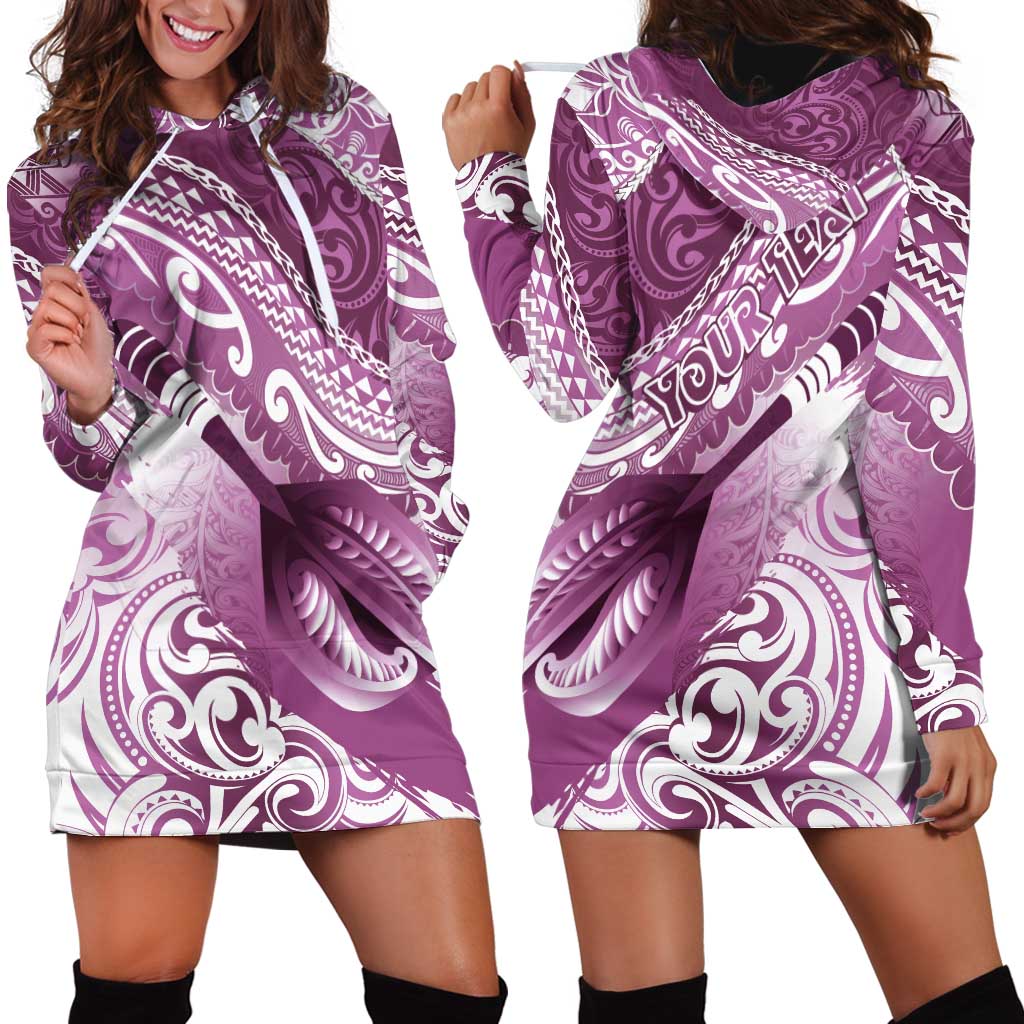 Personalised New Zealand Aotearoa Darts Masters Hoodie Dress Maori Art Tattoo with Tribal Dart Symbol Pink - Polynesian Pride
