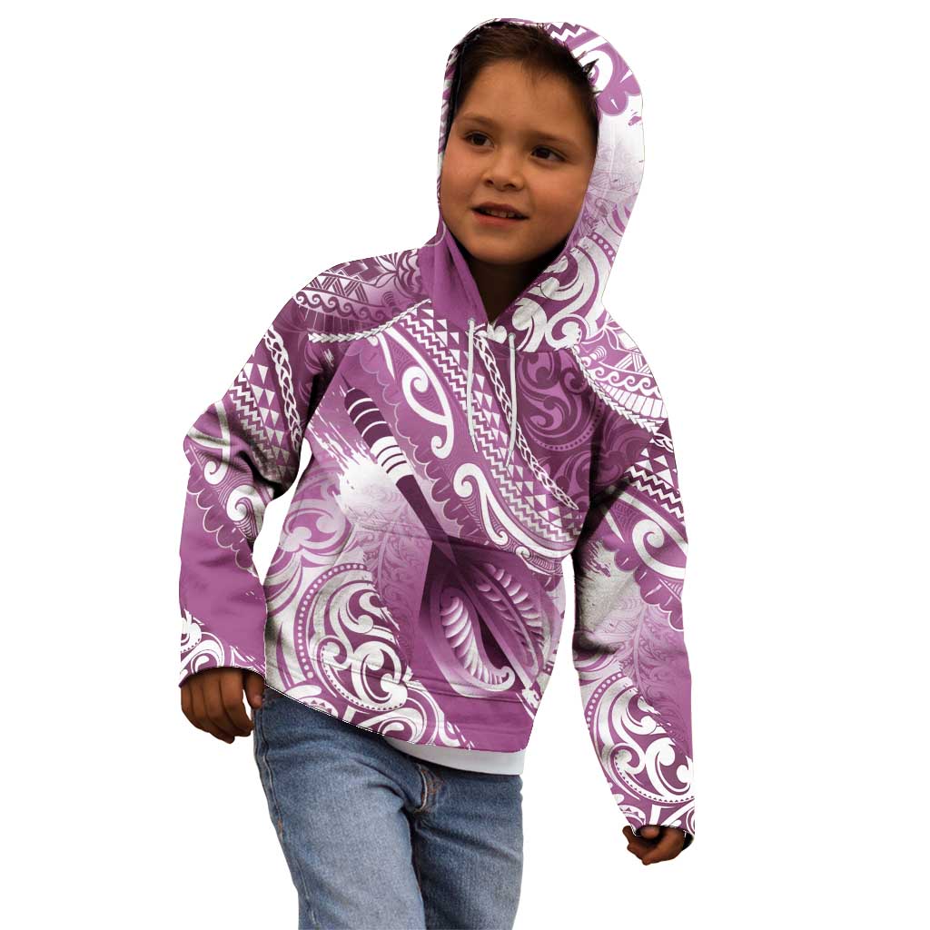 Personalised New Zealand Aotearoa Darts Masters Kid Hoodie Maori Art Tattoo with Tribal Dart Symbol Pink - Polynesian Pride